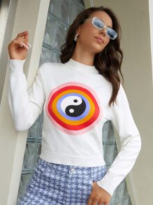 Yin and Yang Pattern Mock Neck Sweater