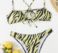 Zebra Stripe Crisscross Bikini Swimsuit