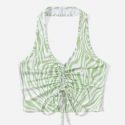 Zebra Stripe Drawstring Ruched Halter Top