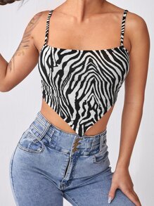 Zebra Striped Asymmetrical Hem Cami Top