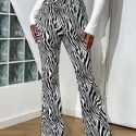 Zebra Striped High Waist Flare Leg Pants