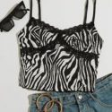 Zebra Striped Lace Cami Top