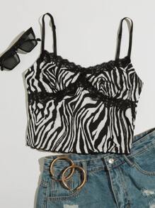 Zebra Striped Lace Cami Top