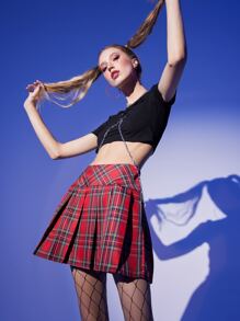 Zip Side Tartan Pleated Skirt