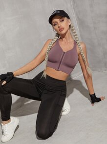 Zip Up Cut Out Back Sports Bra