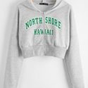 Zip Up Drop Shoulder Letter Graphic Crop Hoodie