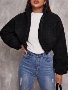 Zip Up Drop Shoulder Teddy Jacket