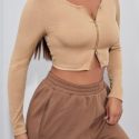 Zip Up Rib-knit Crop Top