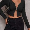 Zip Up Rib-knit Crop Top