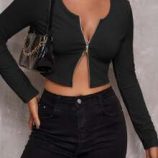 Zip Up Rib-knit Crop Top