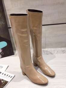 Zipper Back Chunky Heeled Knee Boots