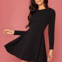 Zipper Back Solid Flare Dress