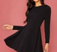 Zipper Back Solid Flare Dress