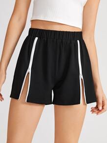 Zipper Elastic Waist Shorts