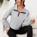 Zipper Front Drop Shoulder Crop Sports Sweatshirt