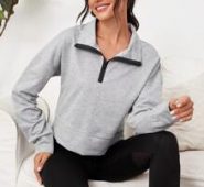 Zipper Front Drop Shoulder Crop Sports Sweatshirt