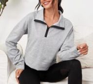 Zipper Front Drop Shoulder Crop Sports Sweatshirt