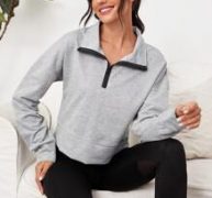 Zipper Front Drop Shoulder Crop Sports Sweatshirt