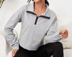 Zipper Front Drop Shoulder Crop Sports Sweatshirt