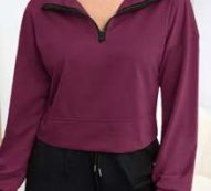 Zipper Front Drop Shoulder Crop Sports Sweatshirt