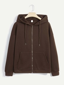 Zipper Kangaroo Pocket Drawstring Hoodie