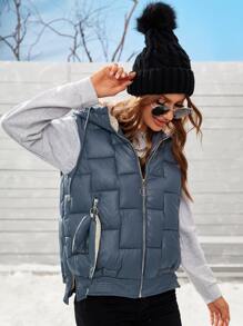 Zipper Up Hooded Sleeveless Winter Coat