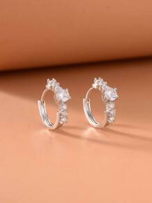 Zircon Decor Hoop Earrings